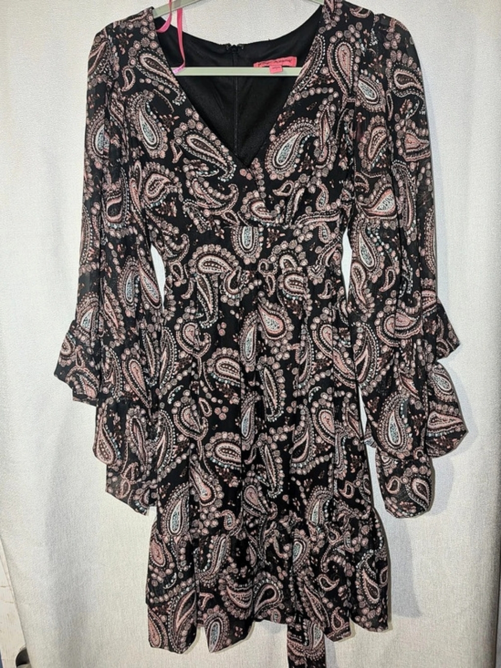 Betsey Johnson Bambi Dress Paisley Mini Black & Pink Size 4